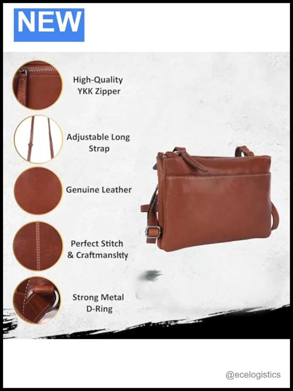 Genuine Leather Crossbody Sling Bag for Women with Adjustable Strap